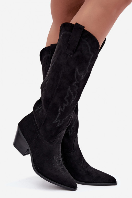 botas altas femininas de estilo cowboy com saltos em preto Merise