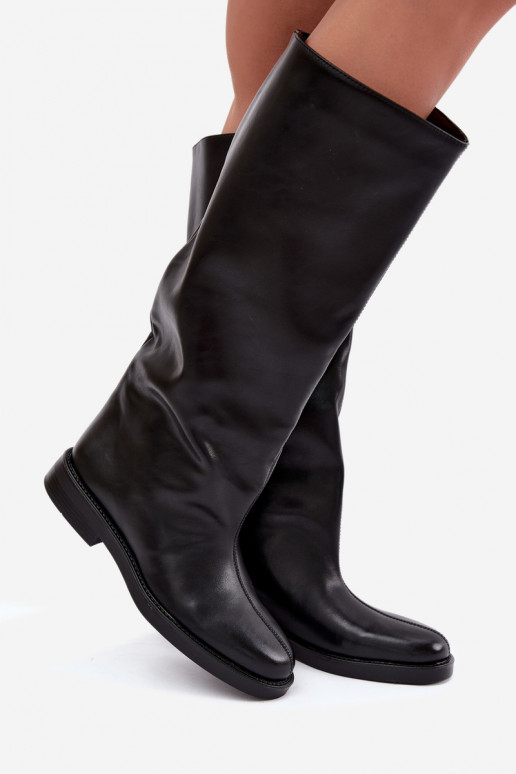 botas femininas com salto largoDekoracyjnym Przeszyciem cor preta Gresa