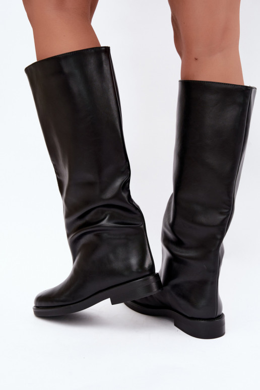 botas femininas com salto largoDekoracyjnym Przeszyciem cor preta Gresa
