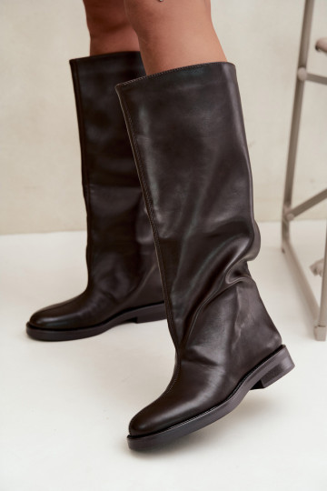 botas femininas com salto largoDekoracyjnym Przeszyciem CzekoladoParae Gresa 2