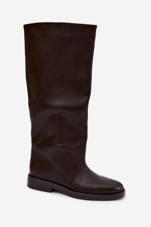botas femininas com salto largoDekoracyjnym Przeszyciem CzekoladoParae Gresa