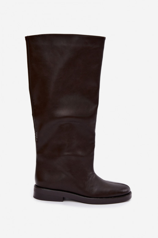 botas femininas com salto largoDekoracyjnym Przeszyciem CzekoladoParae Gresa