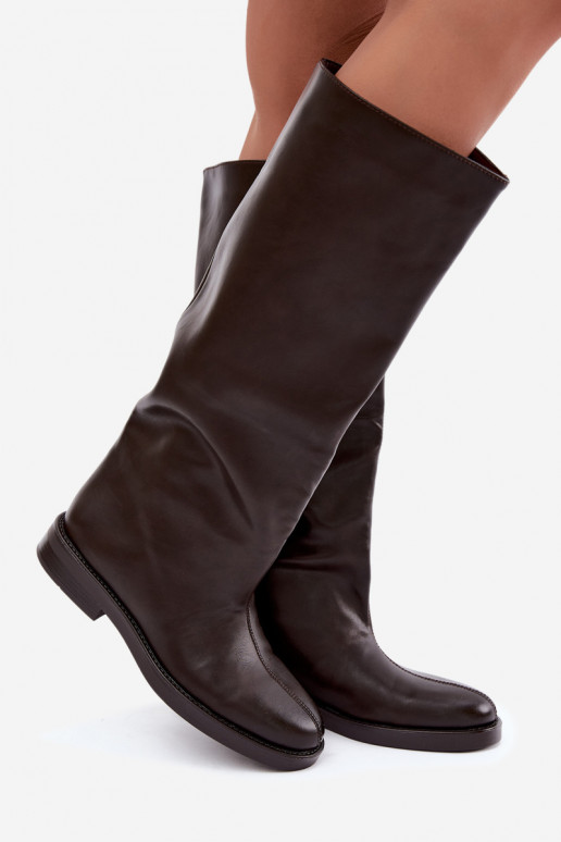 botas femininas com salto largoDekoracyjnym Przeszyciem CzekoladoParae Gresa