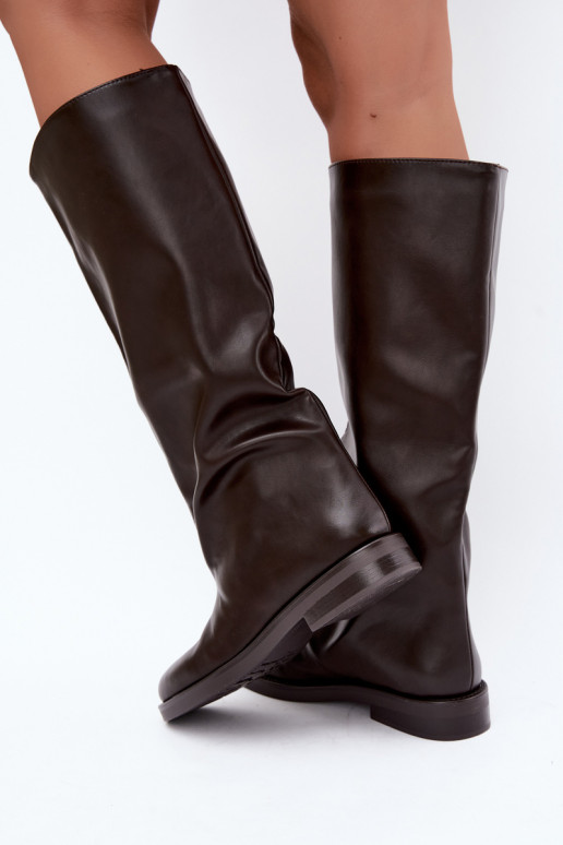 botas femininas com salto largoDekoracyjnym Przeszyciem CzekoladoParae Gresa