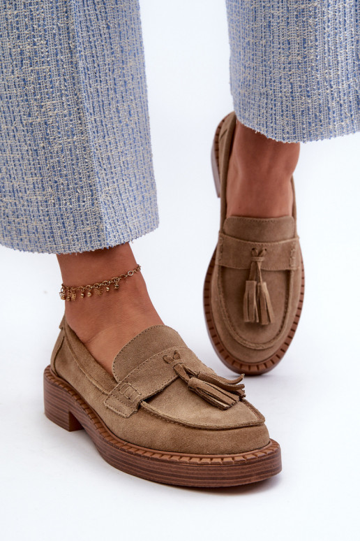 mocassins em camurça para mulheres com franjas D&A TIN107 em marrom