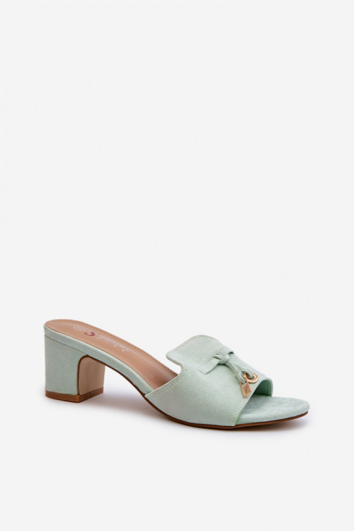 chinelo feminino com saltos em camurça sintética em menta