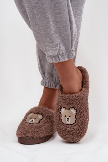 Chinelos femininos com pelagem, cor chocolate