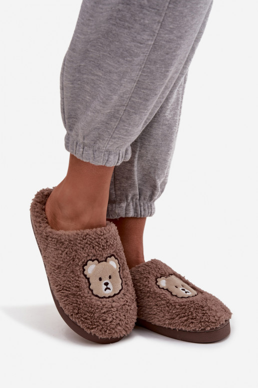 Chinelos femininos com pelagem, cor chocolate