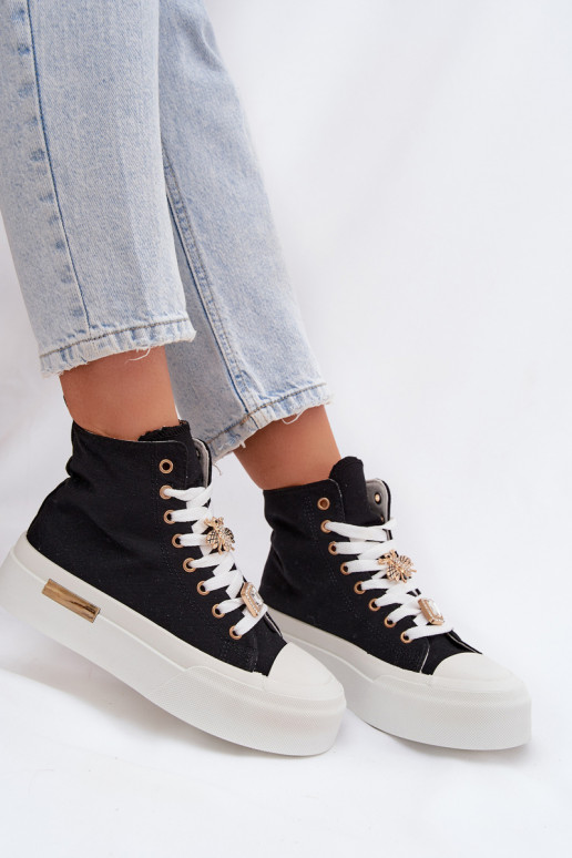 Sapatos casuais pretos com plataforma e fivelas Gracella