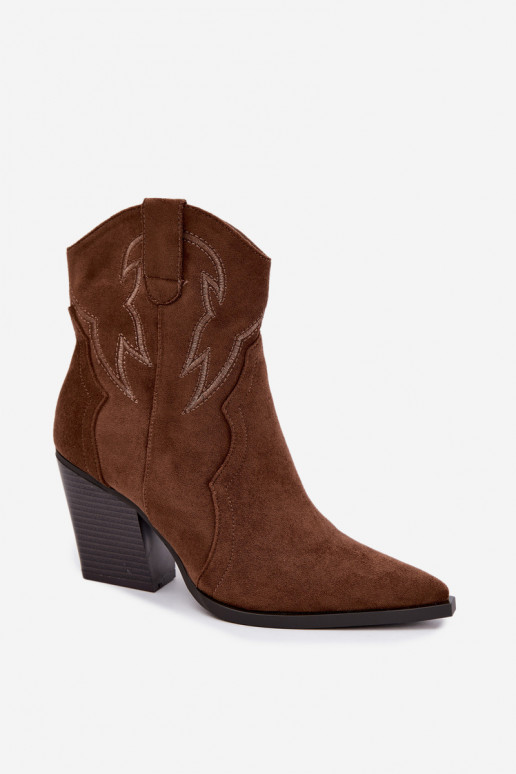 Botins de estilo cowboy para mulheres com saltos na cor castanha Berella