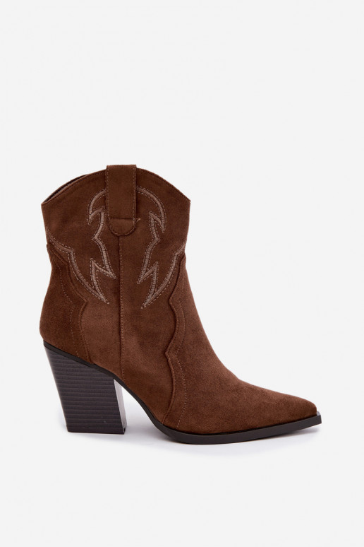 Botins de estilo cowboy para mulheres com saltos na cor castanha Berella