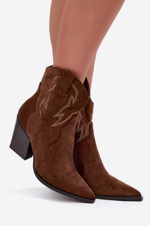 Botins de estilo cowboy para mulheres com saltos na cor castanha Berella