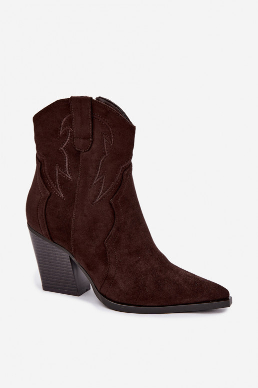 Botins de estilo cowboy para mulheres com saltos na cor chocolate Berella