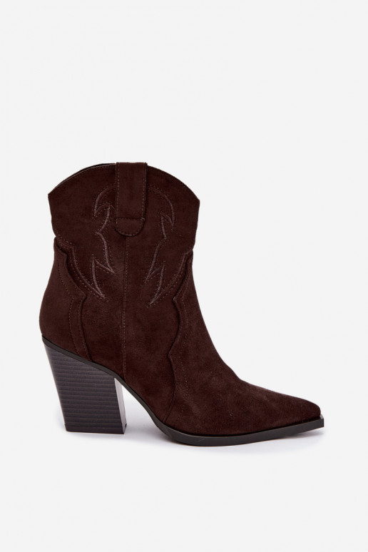 Botins de estilo cowboy para mulheres com saltos na cor chocolate Berella