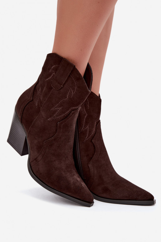 Botins de estilo cowboy para mulheres com saltos na cor chocolate Berella