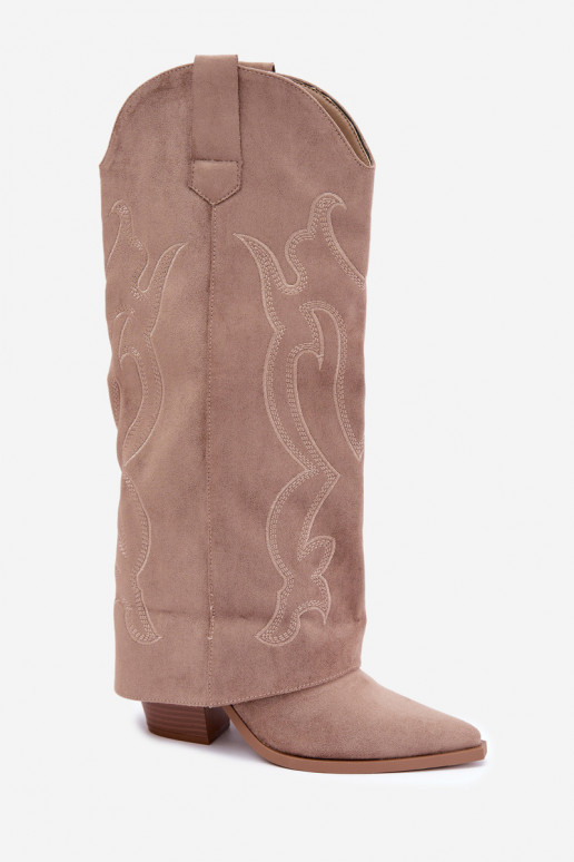 Botas longas de estilo cowboy com salto e cano costurado na cor caqui Irella