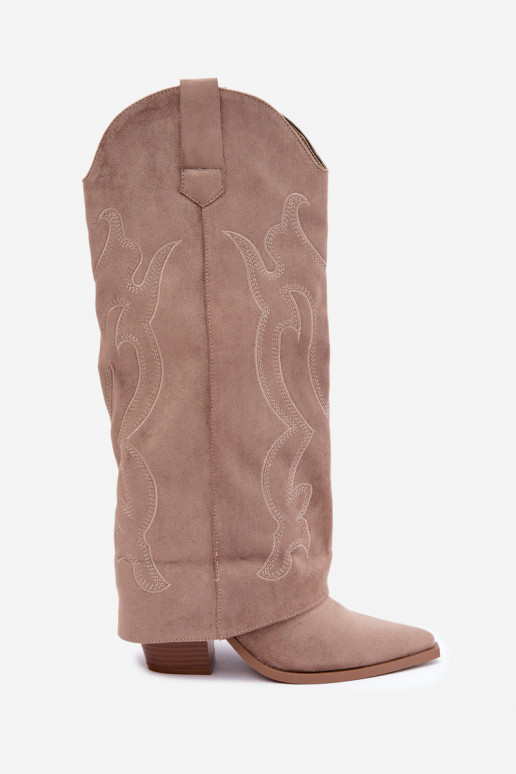 Botas longas de estilo cowboy com salto e cano costurado na cor caqui Irella