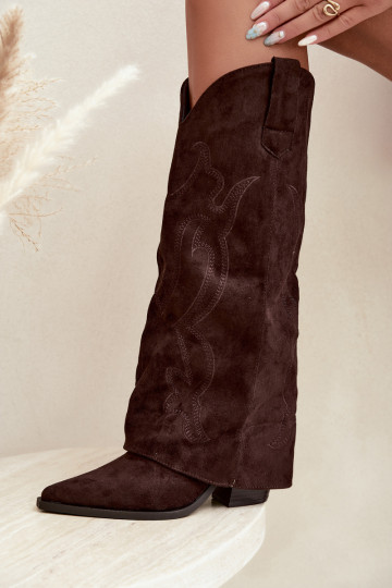 Botas longas de estilo cowboy com salto e cano costurado na cor chocolate Irella 2