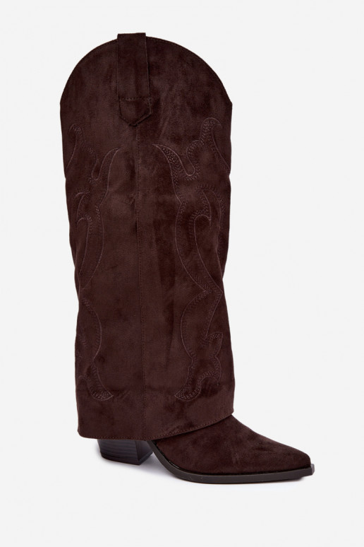 Botas longas de estilo cowboy com salto e cano costurado na cor chocolate Irella