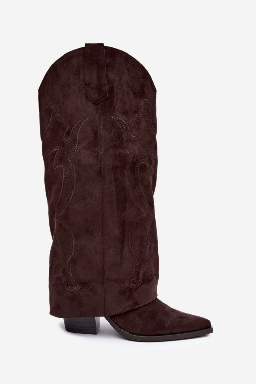 Botas longas de estilo cowboy com salto e cano costurado na cor chocolate Irella