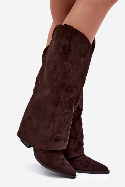 Botas longas de estilo cowboy com salto e cano costurado na cor chocolate Irella