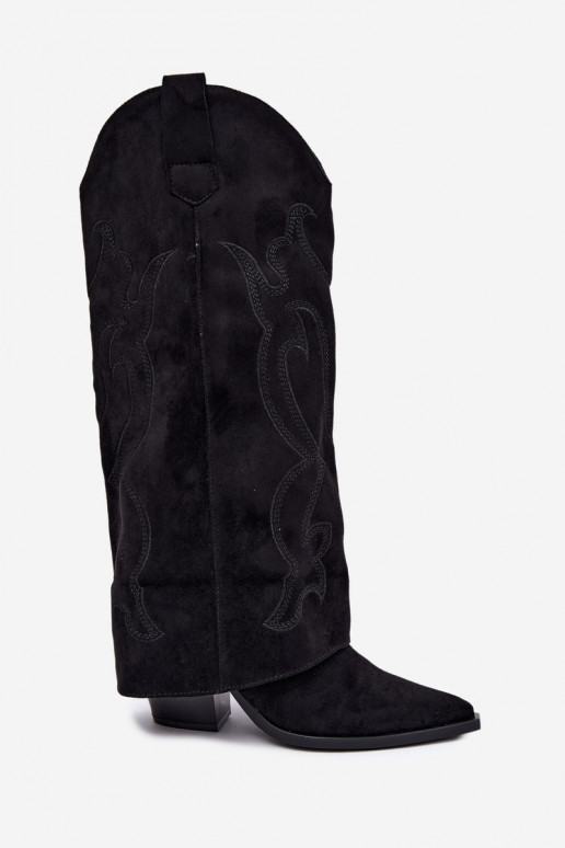 Botas longas de estilo cowboy com salto e cano costurado na cor preta Irella