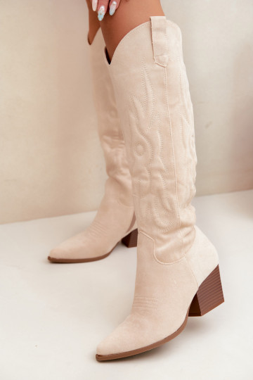 Botins de cor marfim estilo cowboy com saltos Glenor 2