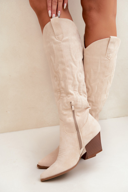 Botins de cor marfim estilo cowboy com saltos Glenor