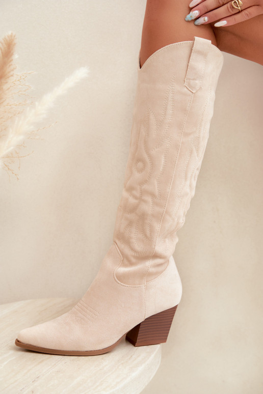 Botins de cor marfim estilo cowboy com saltos Glenor