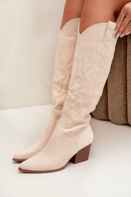 Botins de cor marfim estilo cowboy com saltos Glenor