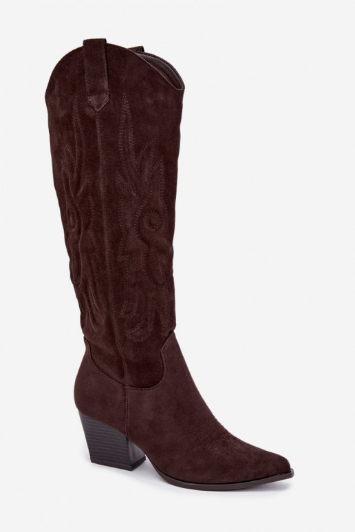 Botins de cor chocolate estilo cowboy com saltos Glenor