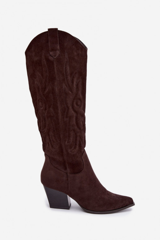Botins de cor chocolate estilo cowboy com saltos Glenor