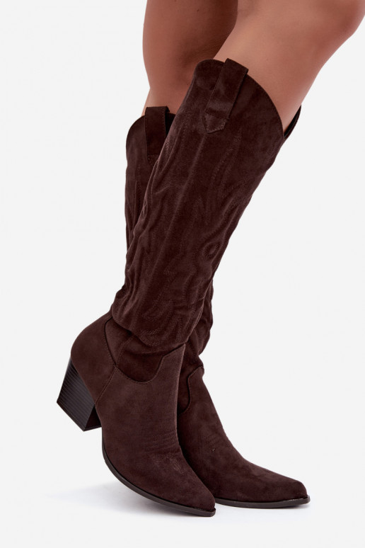 Botins de cor chocolate estilo cowboy com saltos Glenor