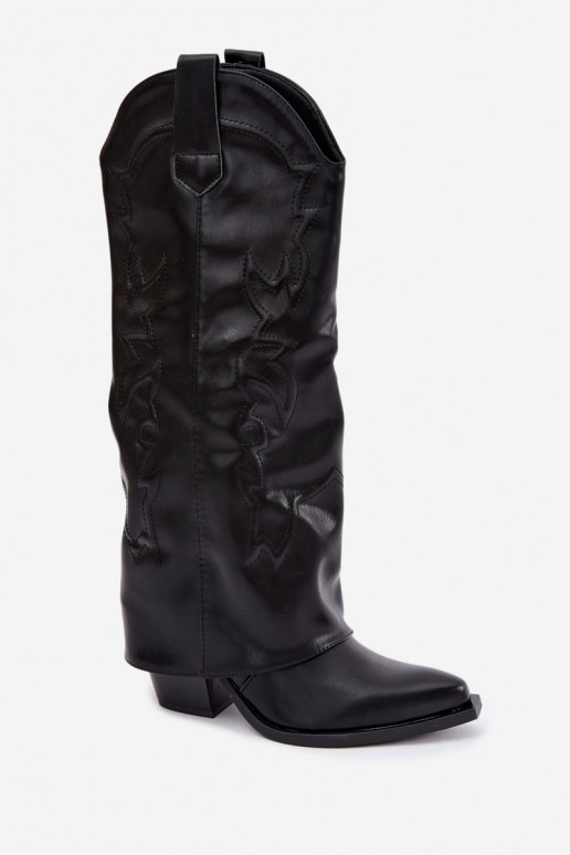 botas altas de estilo cowboy com saltos e choleika costurada em preto Terise