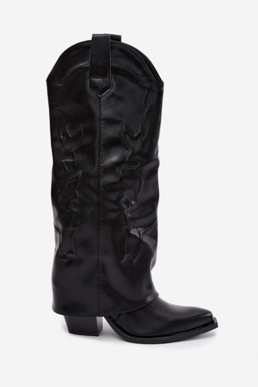 botas altas de estilo cowboy com saltos e choleika costurada em preto Terise
