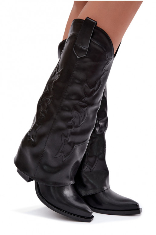 botas altas de estilo cowboy com saltos e choleika costurada em preto Terise