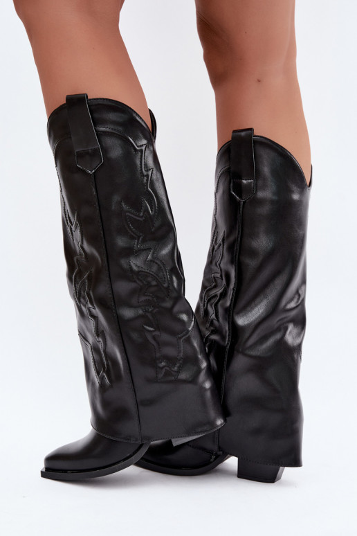 botas altas de estilo cowboy com saltos e choleika costurada em preto Terise