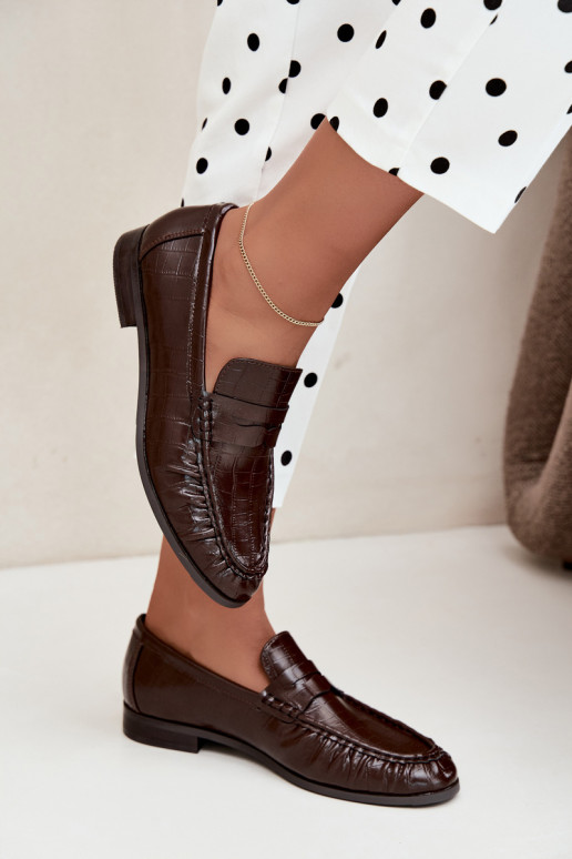 mocassins femininos com babados e estampados em chocolate Dalmy