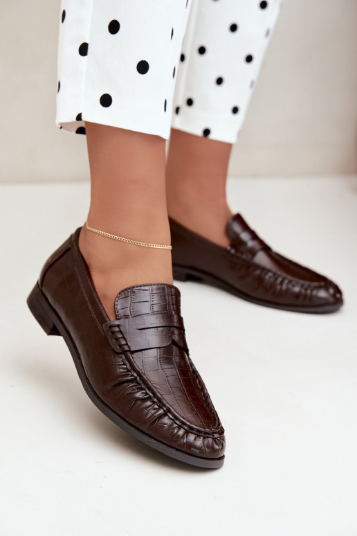 mocassins femininos com babados e estampados em chocolate Dalmy