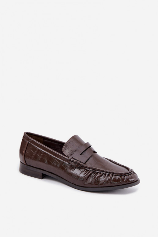 mocassins femininos com babados e estampados em chocolate Dalmy