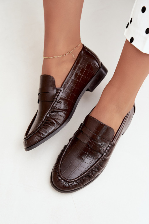 mocassins femininos com babados e estampados em chocolate Dalmy