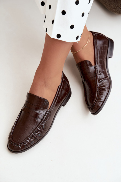 mocassins femininos com babados e estampados em chocolate Dalmy