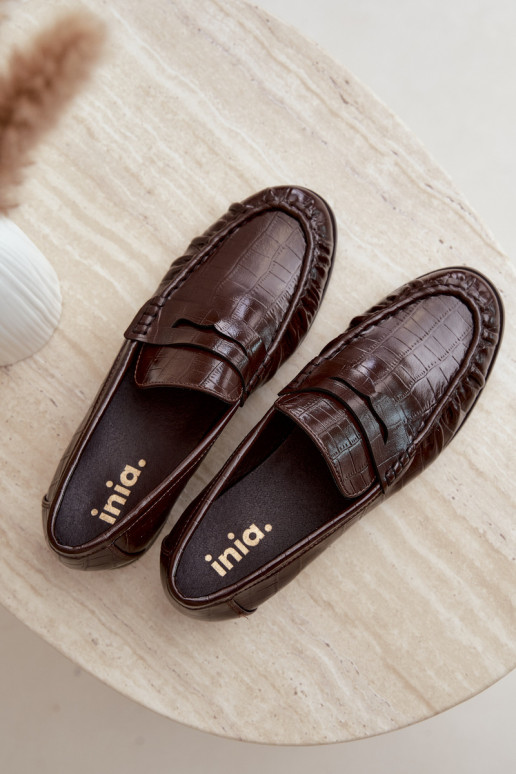 mocassins femininos com babados e estampados em chocolate Dalmy