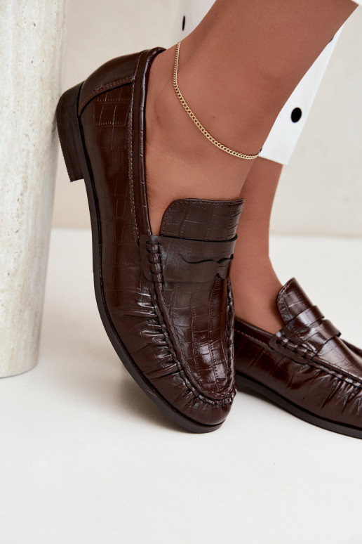 mocassins femininos com babados e estampados em chocolate Dalmy