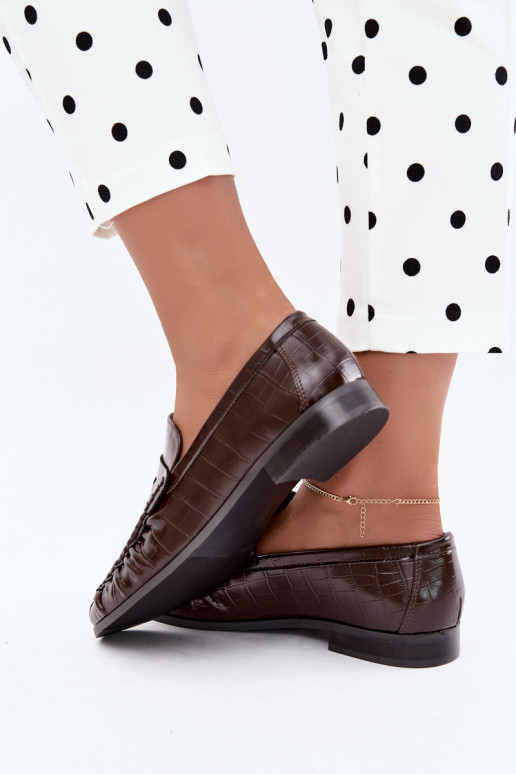 mocassins femininos com babados e estampados em chocolate Dalmy