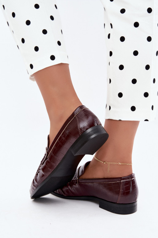 mocassins femininos com babados e estampados em bordô Dalmy