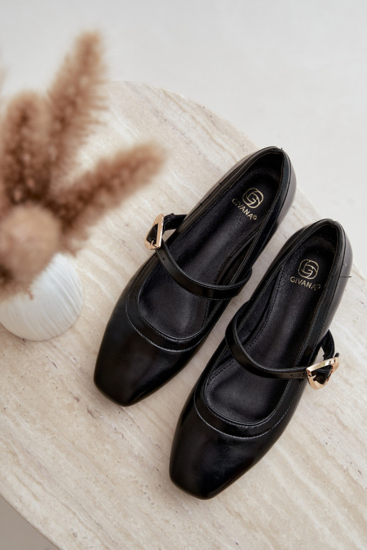 bailarinas com fivelas e corações em preto Relsa