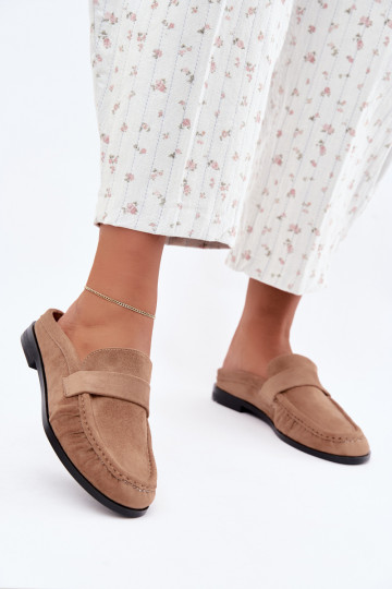 mocassins femininos com salto aberto na cor areia Parella
