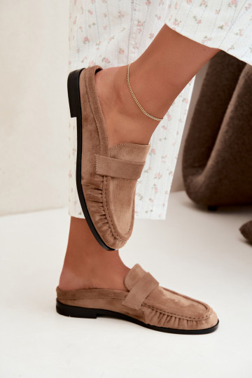 mocassins femininos com salto aberto na cor areia Parella 2