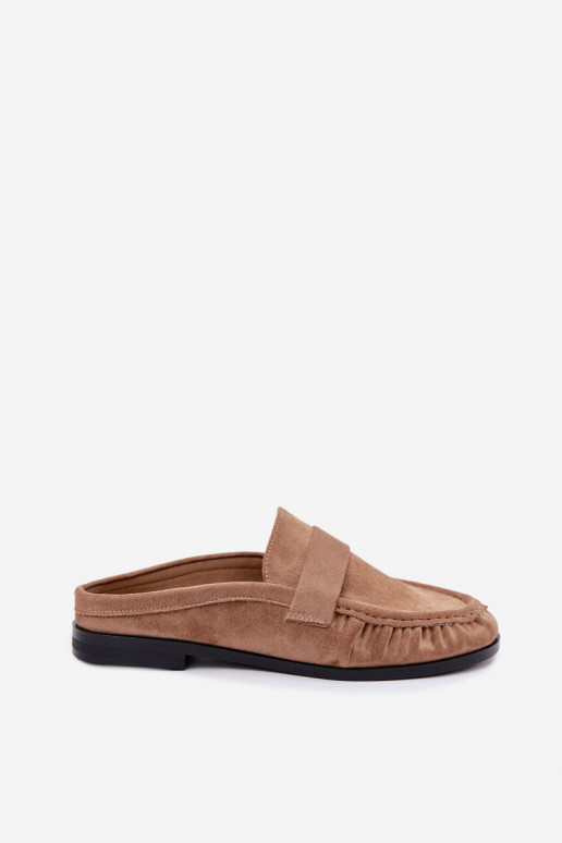 mocassins femininos com salto aberto na cor areia Parella
